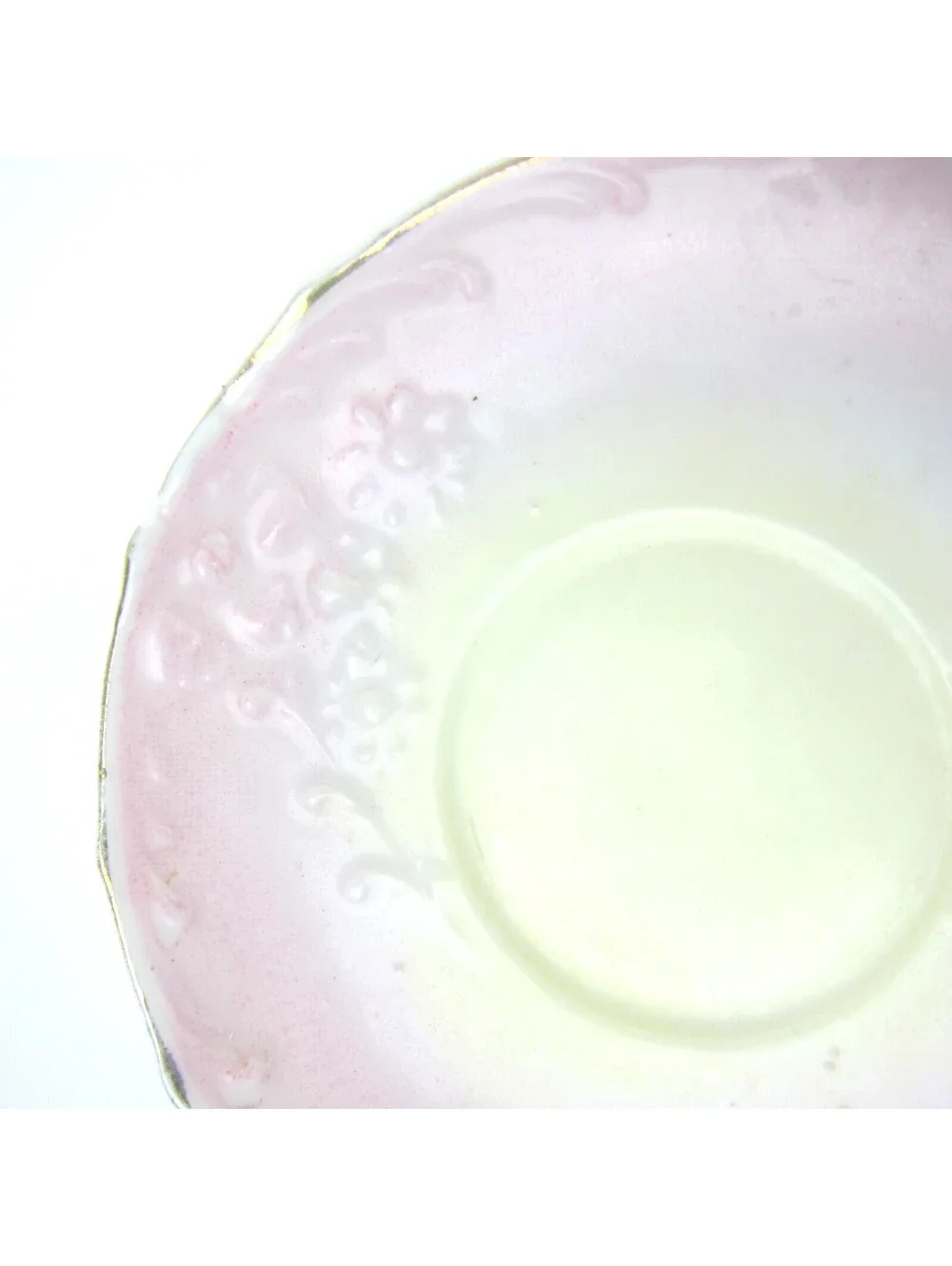 Antique Porcelain Footed Tea Cup & Saucer Set Pink Yellow Gold Floral Demitasse